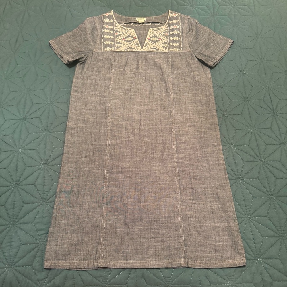 J. Crew Embroidered chambray dress XS